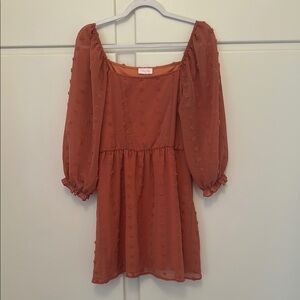 LIKE NEW Pink Lily Dot Pink Sheer Dress with Puff Sleeves Mini